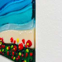 Fused Glass Suncatcher, Wildflowers By The Beach Art, Sea Wall Decor, Flowers Window Panel - thumbnail 4