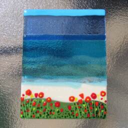 Fused Glass Suncatcher, Wildflowers By The Beach Art, Sea Wall Decor, Flowers Window Panel - thumbnail 1