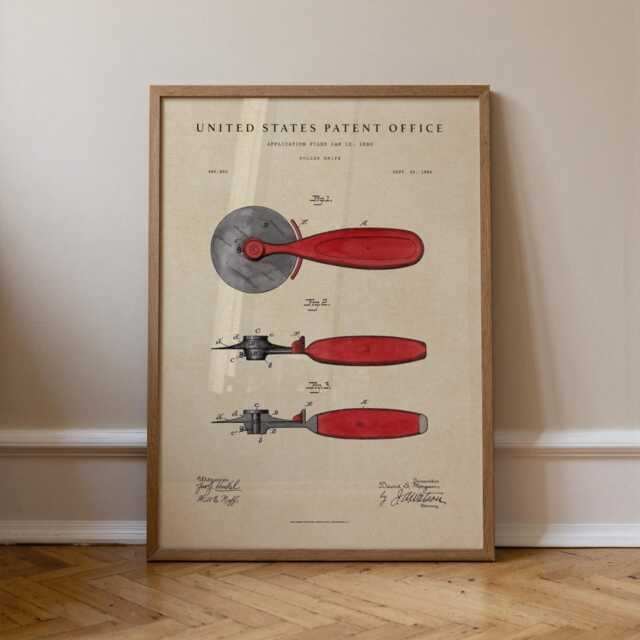 Pizza Cutter Patent Print Hand-Painted Watercolor Cook Chef Art Print - image 1