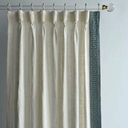 White Linen Curtain Panels, Pleated Curtains With Decorative Trim, Beautiful Custom & Drapes, Minimalist Design - thumbnail 3