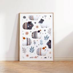 Guinea Pig Print Set - 3 Scandinavian Style Artwork - Retro Wall Art Scandanavian Design Scandi Animal Pattern Decor Nordic Home - thumbnail 2