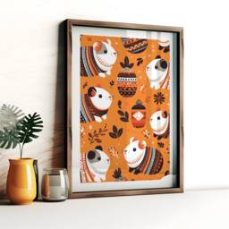 Guinea Pig Print Set - 3 Scandinavian Style Artwork - Retro Wall Art Scandanavian Design Scandi Animal Pattern Decor Nordic Home - thumbnail 3