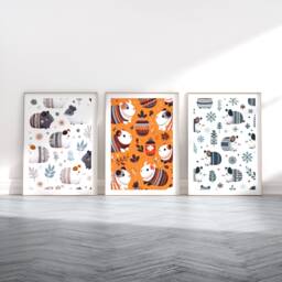 Guinea Pig Print Set - 3 Scandinavian Style Artwork - Retro Wall Art Scandanavian Design Scandi Animal Pattern Decor Nordic Home - thumbnail 1