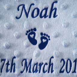 Personalised Baby Blanket Luxury Bubble Style Blue Script Font Name Date Print - thumbnail 2