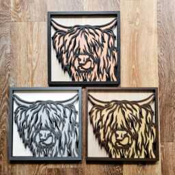 Highland Cow Wall Art 30cm - 3D Layered Wooden Farmhouse Decor - thumbnail 3