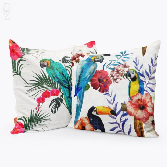 Tropical Parrot Velvet Cushion Cover Set Double-Sided Floral Print - image 1