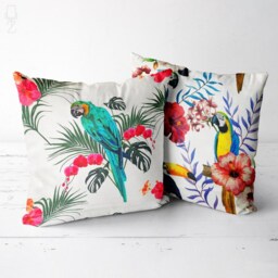 Tropical Parrot Velvet Cushion Cover Set Double-Sided Floral Print - thumbnail 3