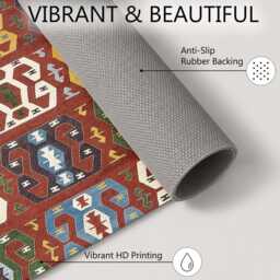 Rust Red Tribal Geometric Motif Rug Non-Slip Soft Area Carpet Bedroom Living Room Hallway Mat Decor - Made in UK - thumbnail 4