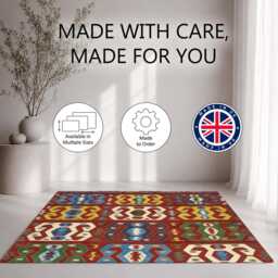 Rust Red Tribal Geometric Motif Rug Non-Slip Soft Area Carpet Bedroom Living Room Hallway Mat Decor - Made in UK - thumbnail 2