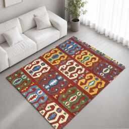Rust Red Tribal Geometric Motif Rug Non-Slip Soft Area Carpet Bedroom Living Room Hallway Mat Decor - Made in UK - thumbnail 1