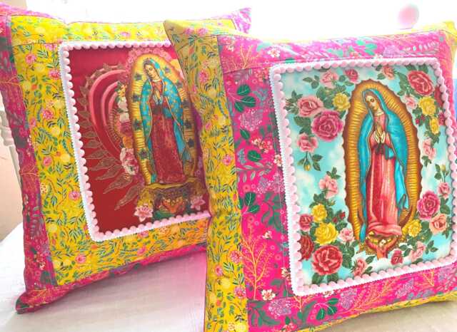 Our Lady Of Guadalupe Handmade Cushion Covers X2, Unique Mexican Folk Art Home Decor - image 1
