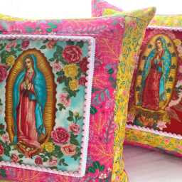 Our Lady Of Guadalupe Handmade Cushion Covers X2, Unique Mexican Folk Art Home Decor - thumbnail 4