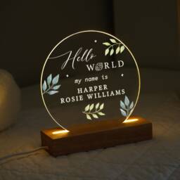 Personalised Led Baby Lamp, New Night Light Gift, Hello World Nursery Plaque, Gift For Bedroom, Boys Bedroom Light, Sign - thumbnail 3