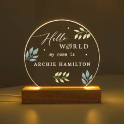 Personalised Led Baby Lamp, New Night Light Gift, Hello World Nursery Plaque, Gift For Bedroom, Boys Bedroom Light, Sign - thumbnail 2