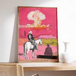 Cowboy Skeleton Art, Pop Art Style Poster, Western Surreal Wall Print, Pink Modern Artwork, Retro Americana Decor, Bold Contemporary - thumbnail 2