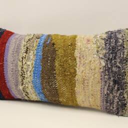 Vintage Turkish Kilim Pillow 10x20 in 25x50 cm Lumbar Accent Sofa Throw Cushion Cover 4Yef-772 - thumbnail 3