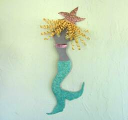 Upcycled Metal Mermaid Wall Art Coastal Sculpture - 11 X 19 - thumbnail 1