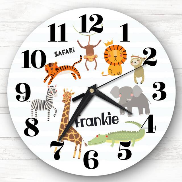 Safari Jungle Animals Boys Girls Baby Nursery Custom Gift Personalised Clock - image 1
