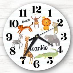Safari Jungle Animals Boys Girls Baby Nursery Custom Gift Personalised Clock - thumbnail 1