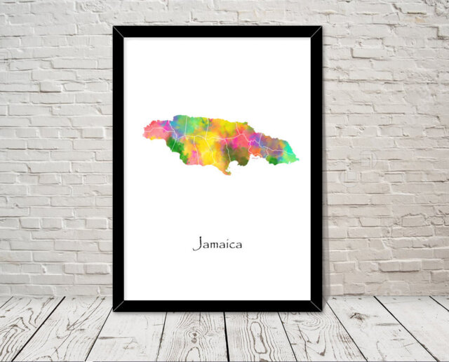 Jamaica Art Watercolour Illustration Map Abstract Print Wall Home Decor Giclee Print Office Living Room