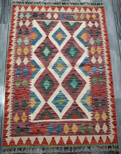 Kilim Rug Classic, Handmade Artisan Afghan Turkish Aztec Geometric Wool 112x87 cm - image 1