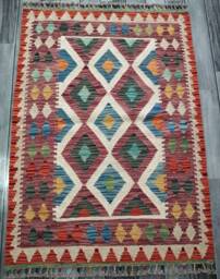 Kilim Rug Classic, Handmade Artisan Afghan Turkish Aztec Geometric Wool 112x87 cm - thumbnail 1