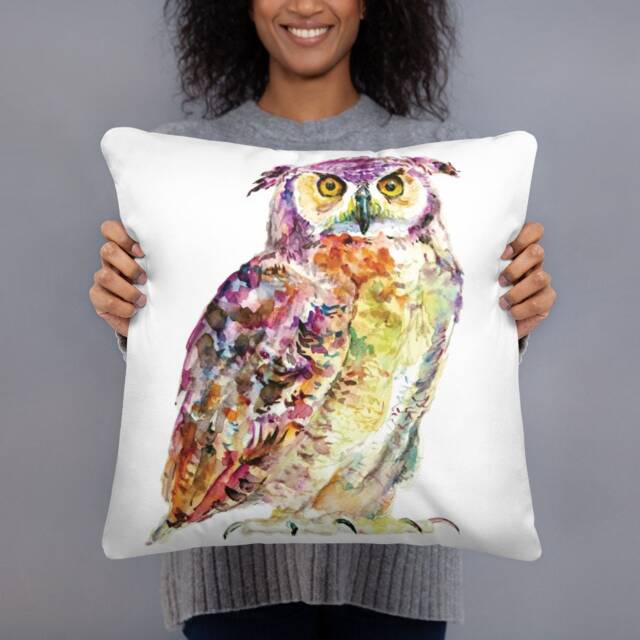 Hand Paint Watercolor Owl Basic Pillow - image 1