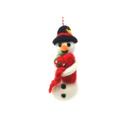 Hand Felted Snowman Christmas Ornament Fair Trade Wool Tree Decoration