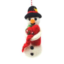 Hand Felted Snowman Christmas Ornament Fair Trade Wool Tree Decoration - thumbnail 2