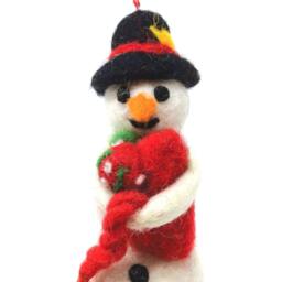 Hand Felted Snowman Christmas Ornament Fair Trade Wool Tree Decoration - thumbnail 3