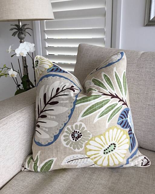 Floral Linen Cushion Cover Coastal Beach House Decor - image 1
