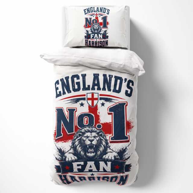Personalised Name England Flag Single Duvet Cover Football Trophy Supporter Bedding St Georges Cross Sports Fan Bedroom Boys Decor Gift - image 1