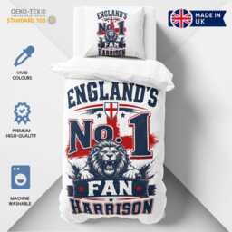 Personalised Name England Flag Single Duvet Cover Football Trophy Supporter Bedding St Georges Cross Sports Fan Bedroom Boys Decor Gift - thumbnail 3