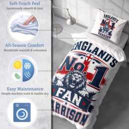 Personalised Name England Flag Single Duvet Cover Football Trophy Supporter Bedding St Georges Cross Sports Fan Bedroom Boys Decor Gift - thumbnail 2