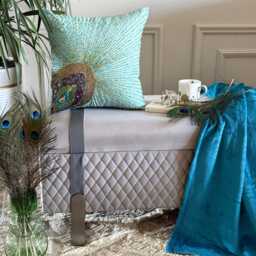 Beaded Birds Pattern Aqua Blue Art Silk Pillow Sham, 24x24/26x26 Modern Euro Sham - Peacock Grace - thumbnail 3