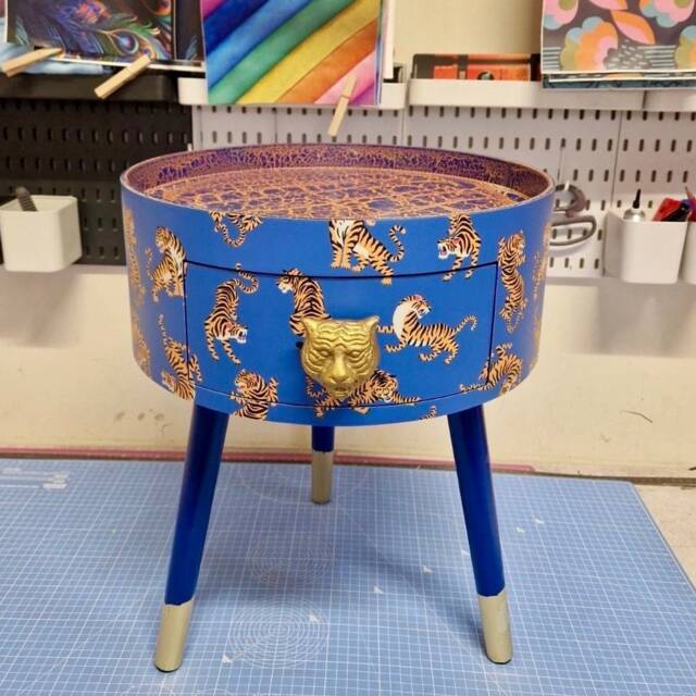 Blue Tiger Bedside Table With Royal Blue & Orange Top . Fun Bright Home Decor Ideal For Nightstand Or Side Table. Inbuilt Drawer - image 1