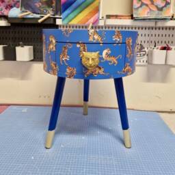Blue Tiger Bedside Table With Royal Blue & Orange Top . Fun Bright Home Decor Ideal For Nightstand Or Side Table. Inbuilt Drawer - thumbnail 2