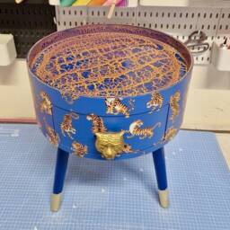 Blue Tiger Bedside Table With Royal Blue & Orange Top . Fun Bright Home Decor Ideal For Nightstand Or Side Table. Inbuilt Drawer - thumbnail 3