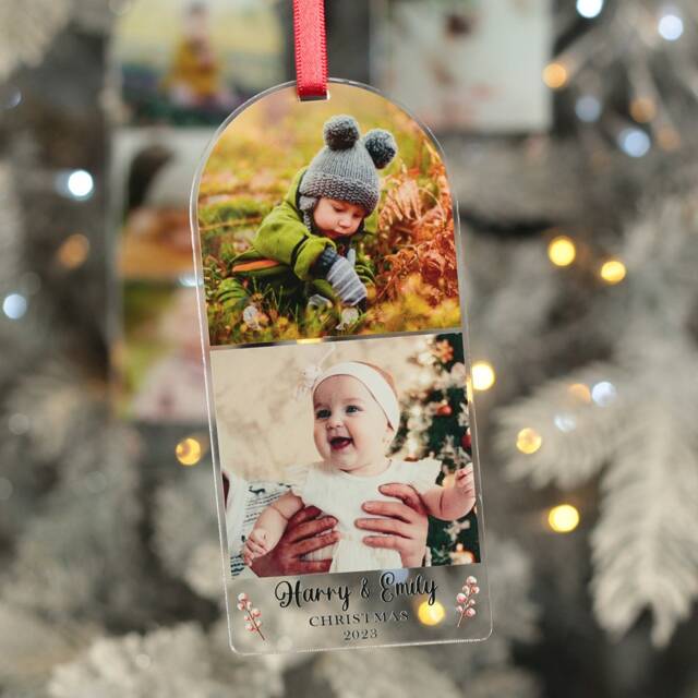 Personalised Family Photo Strip Christmas Tree Decoration Bauble - image 1