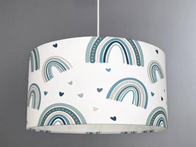New Hq Kids Girls Room Rainbow & Hearts Pattern Lamp Shade Pendant Light On Green Fabric - image 1