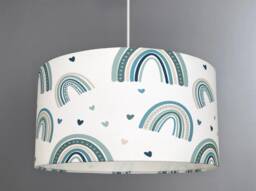 New Hq Kids Girls Room Rainbow & Hearts Pattern Lamp Shade Pendant Light On Green Fabric - thumbnail 1