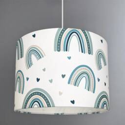 New Hq Kids Girls Room Rainbow & Hearts Pattern Lamp Shade Pendant Light On Green Fabric - thumbnail 4