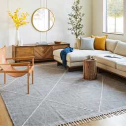 Grey White Diamond Moroccan Rug - Kilim Minimalist Living Room Decor Large Area Handwoven Berber Carpet Flatweave Style - thumbnail 3