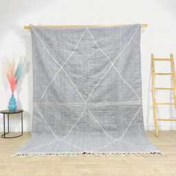 Grey White Diamond Moroccan Rug - Kilim Minimalist Living Room Decor Large Area Handwoven Berber Carpet Flatweave Style - thumbnail 1