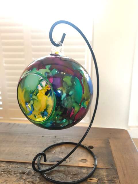 Hand Painted, Candle Holder, Hanging Glass Baubles. Lantern. Colourful Lantern. Candle Holder On A Stand. Christmas Gift, Stocking Filler - image 1