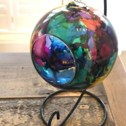 Hand Painted, Candle Holder, Hanging Glass Baubles. Lantern. Colourful Lantern. Candle Holder On A Stand. Christmas Gift, Stocking Filler - thumbnail 2