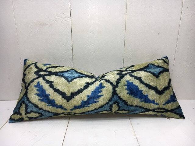 Handwoven Silk Ikat Pillow Cover 10x24, Turkish Home Decor - image 1