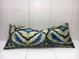 Handwoven Silk Ikat Pillow Cover 10x24, Turkish Home Decor - thumbnail 1