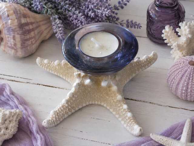 Purple Glass Knobby Starfish Candle Holder - Accessory Tealight Beach Wedding Favors Decor Seashells - image 1