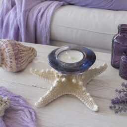 Purple Glass Knobby Starfish Candle Holder - Accessory Tealight Beach Wedding Favors Decor Seashells - thumbnail 2